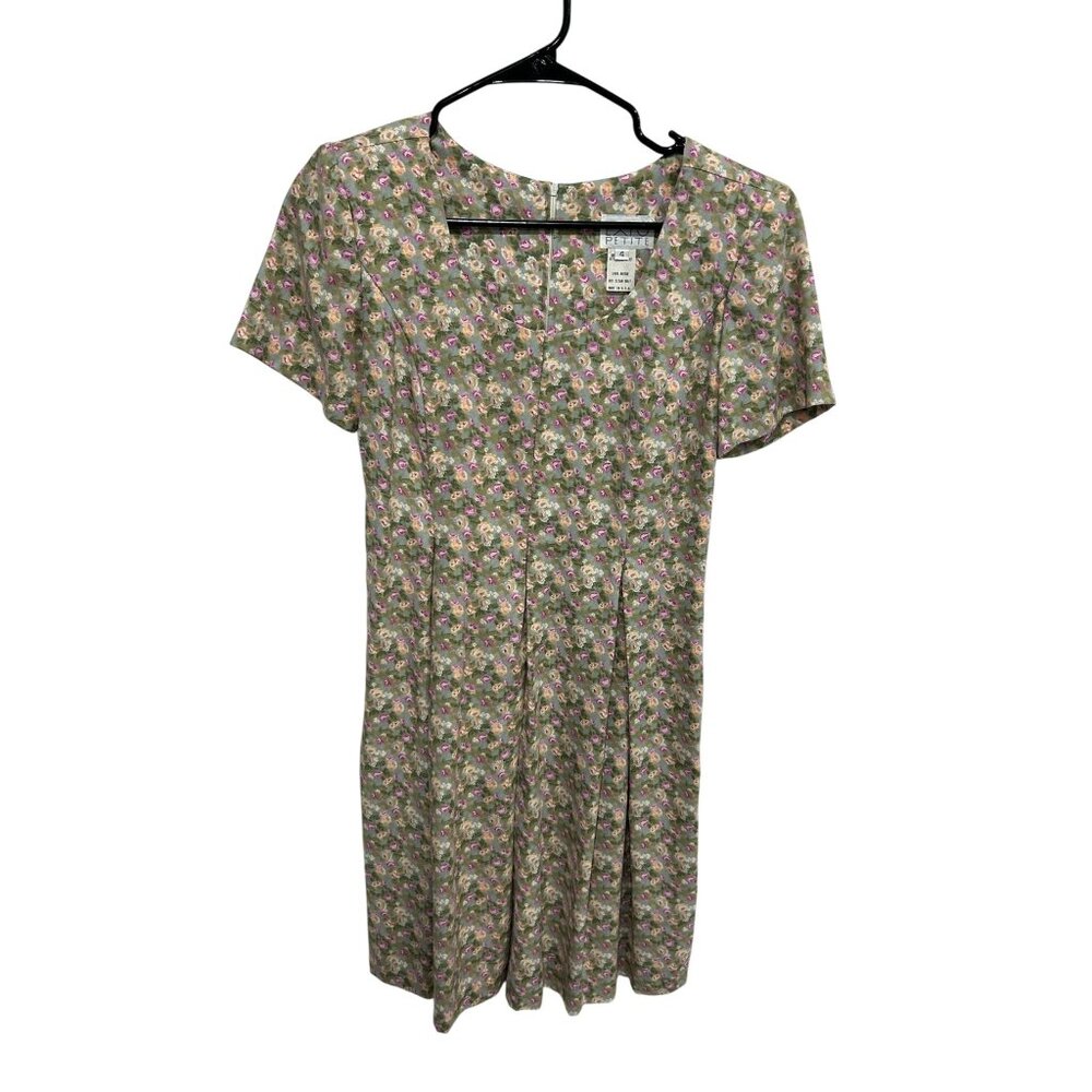Vintage Expo Petite Floral Cropped Wide Leg Romper Green Pink Sz 4 Pleated Boho